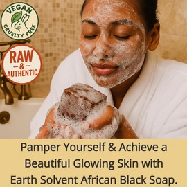 Earth Solvent Premium Organic African Black Soap, for Acne Skincare and other Unwanted Skin Conditions. Pure and Natural Ingredients Raw African Black Soap Bar for All Skin Types (16oz)