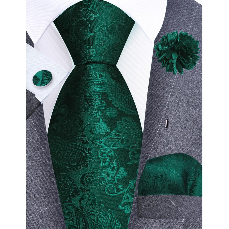 Gusleson Green Tie for Wedding Mens Silk Paisley Emerald Green