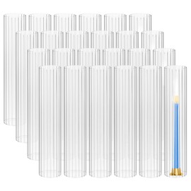 Showgeous 24PCS Hurricane Candle Holder Sleeve,D:3" H:16" Open Ended Hurricane Glass Cylinder, Ribbed Clear Glass Cylinder Candle Holder, Hurricane Covers for Centerpieces Wedding Christmas Home Decor