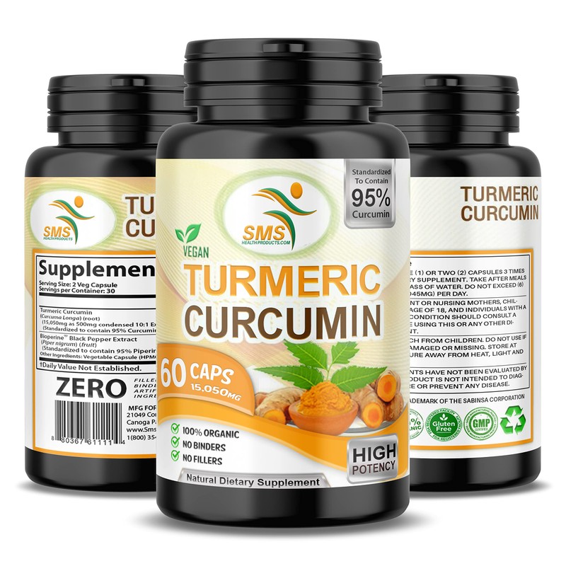 Pure Turmeric Curcumin 1000 mg Black Pepper Extract 95% CURCUMINOIDS,Non