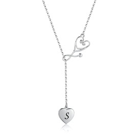 JZCOLOR Nurse Stethoscope Necklace for Women - 925 Sterling Silver Initial Letter Doctor Stethoscope Pendant Doctor Nurse Medical Student Graduation Jewelry Gift (S)