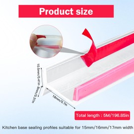 5 m Kitchen Strip Sealing Profile, Kitchen Strip Worktop, Plinth Profile Plinth Profile with Sealing Lip, Transparent Kitchen Strip Sealing Profile for Kitchen Plinth