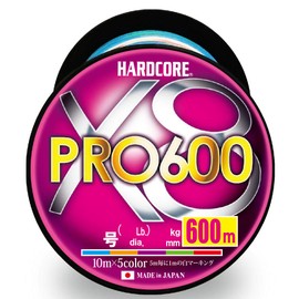 DUEL HARDCORE H3954 PE Line No. 1.2 HARDCORE X8 PRO 600 1.2 NO.2, 32.8 ft (10 m) x 5 Colors, White Marking, Large Capacity