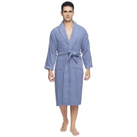 Homeway Bathrobe, 100% Cotton, Towel Fabric, 3-layer Gauze, Men’s, Women’s, Loungewear, Roomwear, Gentle On The Skin, Unisex, Hotel, After Bath, Long, Absorbent, Quick-Drying, Thermal, Bath Accessories, Blue (Towel Fabric, Thick), L