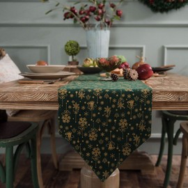 Dremisland Christmas Table Runner Burlap & Cotton Tree Snowflake Hot Stamping Design Table Runner Coffee Dresser Scarves Table Linen for Home Tablecover Dining Table Decoration