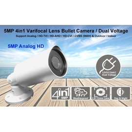 101AV 5MP Super-HD Security Bullet Camera 4 in 1(TVI, AHD, CVI, CVBS) 5Megapixel CMOS Image Sensor 2.8-12mm Variable Focus Lens Auto Iris IR in/Outdoor WDR OSD Camera 12VDC/24VAC(White)