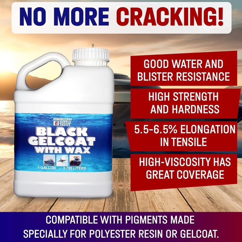 Fiberglass Supply Depot Black Gelcoat With Wax Gallon with 60cc