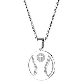 ST-Power Easyski Baseball Cross Sports Pendant Bible Verse Luke 1:37 Athletes Stainless Steel Necklace 22" Chain,Birthday Christmas Gift for Men Women.