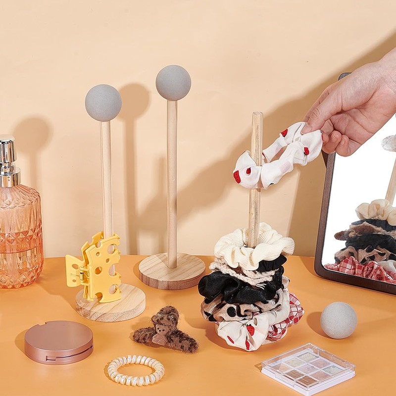 UNICRAFTALE 4 Sets Wooden Scrunchie Holder Hair Tie Organizer For