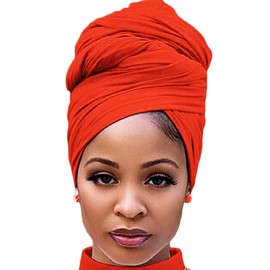 Pañuelo para mujeres negras largo y grande color sólido para el pelo, bufandas ligeras, color naranja