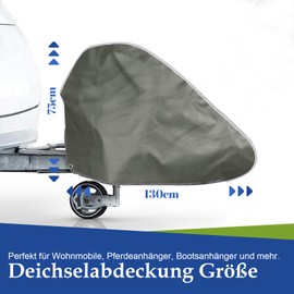 Deichselabdeckung Wohnwagen Groß 130x75cm Deichselhaube mit Elastischer Kordelhaken Universal Wasserdicht Abdeckung Anhängerdeichsel XXXL Deichselschutzhülle Grau für Wohnwagen PKW