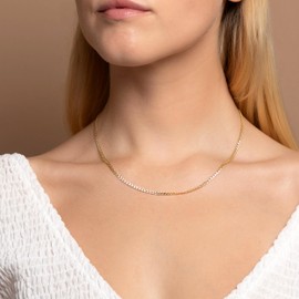 PORI JEWELERS 18K Gold Over Solid 925 Sterling Silver Two Tone Diamond Cut Cuban Chain-3mm, 4mm. 4.5mm, 5mm, 7mm, 8mm, 9mm- For Men and Women- Made in Italy (3MM, 22)