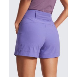 CRZ YOGA Women's Lightweight Mid Rise Hiking Shorts 4'' - Stretch for Athletic Summer Travel Outdoor Golf with Zip Pockets Dark Lavender Purple Medium