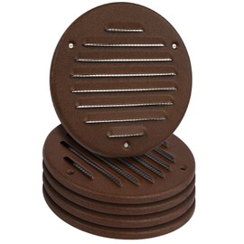 HVAC OV 4 Inch (Opening Size) Brown Galvanized Steel Round Air Vent Cover - 5 Pack - HVAC Louvered Grille with Mesh Screen - Register Vent Deflector for Bathroom, Kitchen, Home, Garage, Office