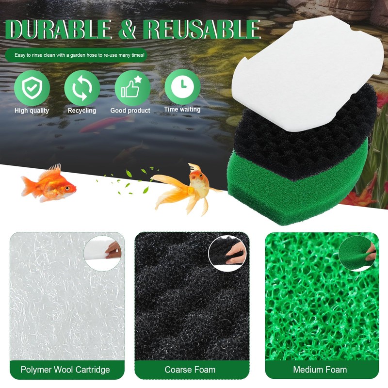 Nuanchu 2 Set Pond Filter Kits Foam Replacement Set Polymer