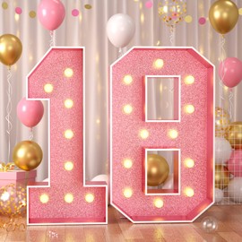 Paready 4FT Marquee 18 Numbers Rose Gold, Light Up Numbers 18 Pink 18th Birthday Decorations, Large Number 18 Light Up Foam Board for Girls 18th Birthday Party DIY Decorations Anniversary