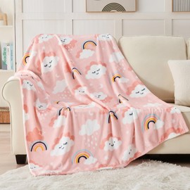 SOCHOW Cute Cloud Print Fleece Throw Blanket for Kids Boys and Girls, Soft Lightweight Cozy Warm Flannel Blanket for Toddler Bed, Pink 50 x 60 Inches