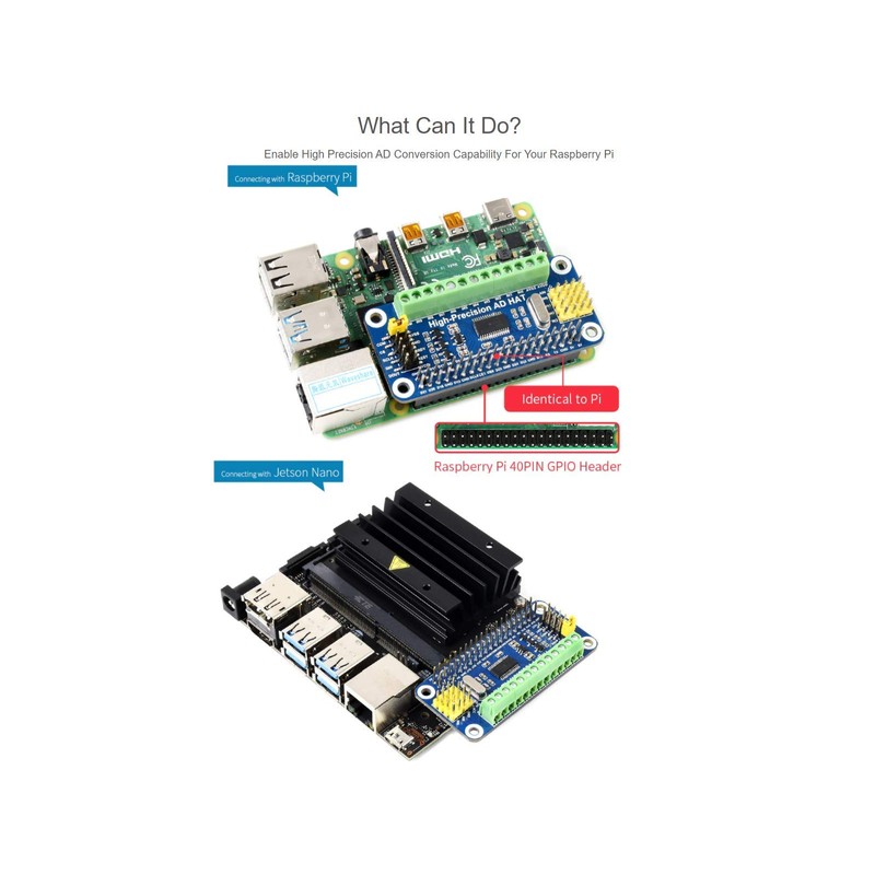 Waveshare High-Precision AD HAT for Raspberry Pi, ADS1263 10-Ch 32-bit