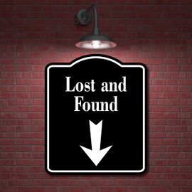 Lost and Found Down Arrow BLACK Aluminum Composite Sign, 8.5"x10"