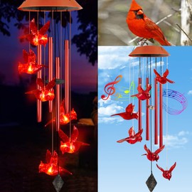 Cardinal Wind Chimes, Red Cardinal Bird Solar Windchimes Outdoor, Red Bird Garden Decor, Sympathy Wind Chimes,Memorial Gift,Mothers Day for Grandma,Sister Gifts for Women,Friend Birthday Gift