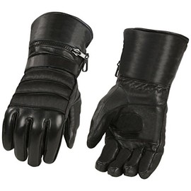 Milwaukee Leather SH232 Men's Black Leather Warm Lining Gauntlet Motorcycle Hand Gloves W/ Rain Mitten and Adjustable Strap - X-Small