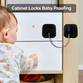 Heavy Duty Refrigerator Lock Cabinet Locks Child Safety Cabinet Locks Combination Fridge Lock for Cabinets Drawers Refrigerator (Black - 2Pack)