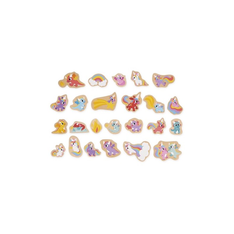 Janod - 24 Magnetic Wooden Magnets - Unicorns and Dragons