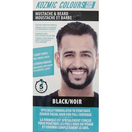 Kozmic Colours Mustache & Beard Dye for Men, Black, Easy Mix Brush-in Formula, Eliminates Grey for Fuller Look, 5 Minute Application