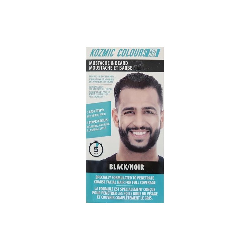 Kozmic Colours Mustache & Beard Dye for Men, Black, Easy