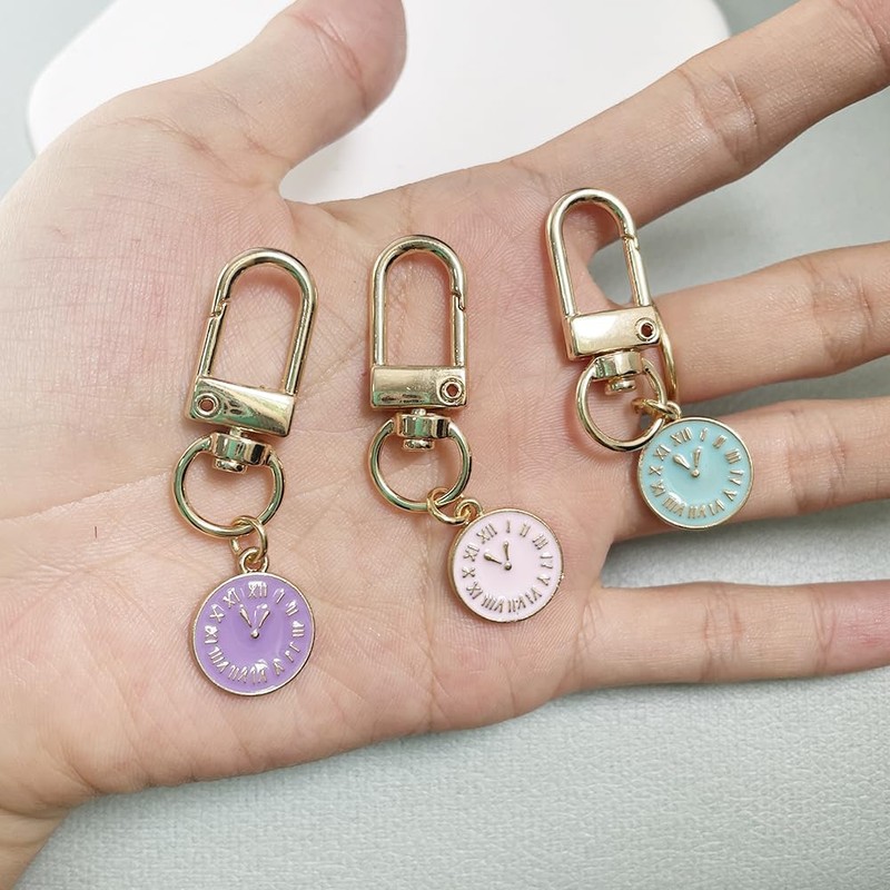 SWJEWEL Cute Keychain 3pcs Small Round Clock Keychain Set for