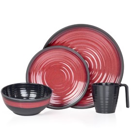 Camping Crockery Set 1 Person 4-Piece Melamine Picnic Crockery Set Camping Tableware Stone Red Design