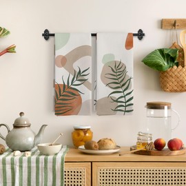 BitKAM Boho Kitchen Towels, Abstract Minimalist Tropical Leaf Botanical Kitchen Towel Decorative Set, Modern Boho Hand Dish Tea Towels for Bathroom Decor