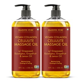MAJESTIC PURE Majestic Aceite de masaje de celulitis natural puro, mezcla única de aceites esenciales de masaje, mejora la firmeza de la piel, más eficaz que la crema de celulitis, 8 onzas líquidas, Paquete con 2