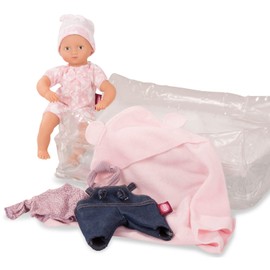 Götz 2285003 Mini Aquini Doll in Set - 33 cm Bath Doll with Accessories, Blue Painted Eyes, No Hair - 7-Piece Set - Baby Doll from 3 Years