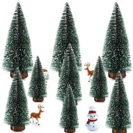 Mini Christmas Tree Set of 9 - Green Christmas Trees with Snow Effect, Christmas Tree with Wooden Base, Artificial Christmas Tree in 10/15/20 cm, DIY Christmas Decoration for the Dining Table