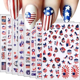 8 Sheets American Flag Patriotic Independence Day 4th of July Nail Art Stickers 3D Self-Adhesive USA Flags Nail Decals for Girls Women (8 Sheets American Flag Nail Stickers)