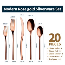 Lemeya 20-Piece Unique Rose Gold Silverware Set,Stainless Steel Modern Flatware Set Service for 4,Cutlery Set for Home,Kitchen and Restaurant,Mirror Polished,Dishwasher Safe