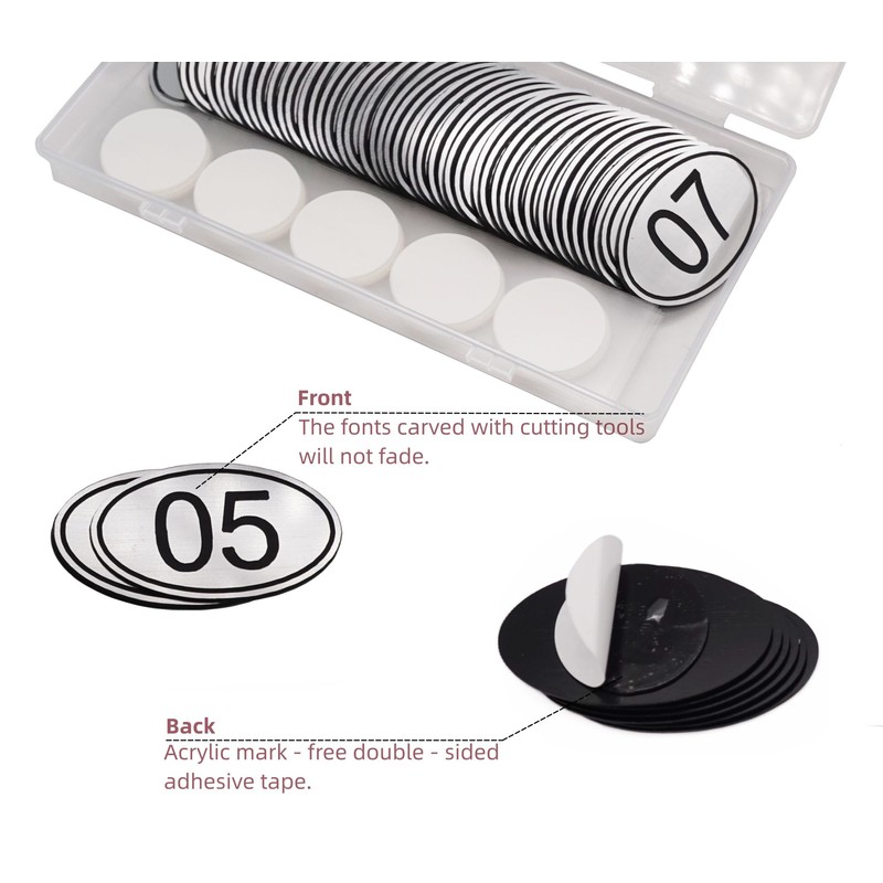 NanTun 100 Sets ABS Engraved Silver Oval Table Numbers Locker