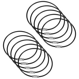 Llavero de acero inoxidable, anillo de bloqueo de tornillo recubierto de nailon, diámetro de alambre 2 mm, longitud 25 cm, negro, 20 piezas