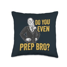 Doomsday Prepper Survivalist Merch Do You Even Prep Funny Homesteader Prepper Retro Gas Mask Throw Pillow, 16x16, Multicolor