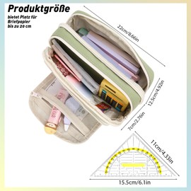 patinadrift Pencil Case Large Capacity Pencil Case Girls Pencil Case Multifunctional Pencil Case Canvas Aesthetic Pencil Case with Set Square Stationery for School, Office (Black), Green, pencil case