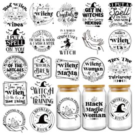 Funny UV DTF Stickers - 20 Sheets Black Witch Magic UV DTF Cup Wraps for 16 20 oz Tumbler, Fun Waterproof Sublimation Transfer Sticker Decals DIY Water Bottle Journal Bumper Decoration Gift for Women