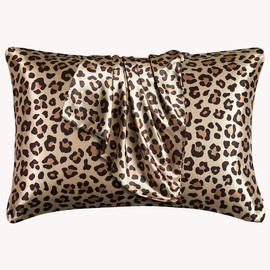 LCBD Satin Pillowcase for Hair and Skin, Gold Leopard Printed Pillow Cases Set of 2, Standard Size Silk Satin Pillow Covers for Women with Envelope Closure