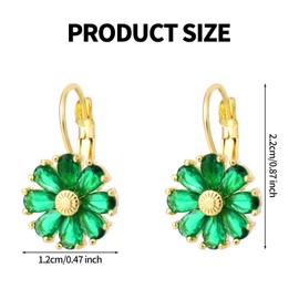 Flower Leverback Earrings, Vintage Gold Floral Stone Statement Birthstone Leverback Earrings Trendy Jewelry Gift Flower Gemstone Studs for Women Party Summer Beach Vacation (Green)