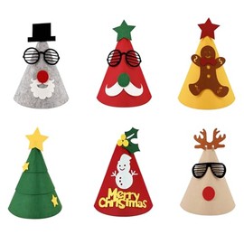 6P Christmas Party Hats for Adults,kids-Christmas Festive Photo Props for Felt Xmas Hats,Felt Santa Hats Christmas,Assorted Designs for Kids & Adults Xmas Party Hats Novelty Home Holiday Decor