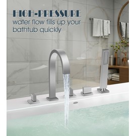 Roman Bathtub Faucet Set with Handheld Sprayer and Rough-in Valve Widespread Deck Mount 5 Hole Classic High Arch Tub Faucets Trim Kit 3 Handle with Diverter Lever Bath Tub Filler (Brushed nickel)