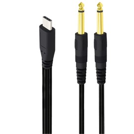 UpperFu USB Type C to Dual 6.35mm 1/4" inch Mono TS Splitter Y Audio Cable Cord for Smartphone Tablet Laptop Amplifier Mixer Mixing Console Speaker 3 Feet 1m