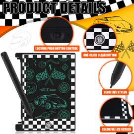Nezyo 12 Pack Race Car Party Favors, Mini LCD Writing Tablet for Kids, 4.6 Inch Race Car Checked Board Drawing Tablet Erasable Reusable Electronic Drawing Pads for Racing Birthday Supplies