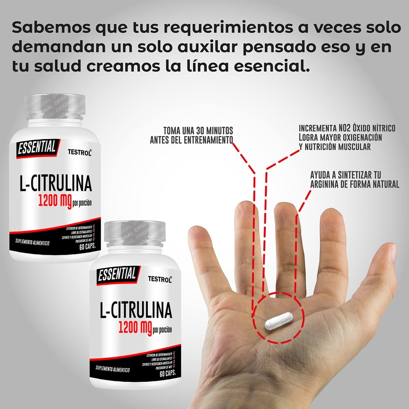 TESTROL. L Citrulina Essential 1200 mg, precursor natural del óxido