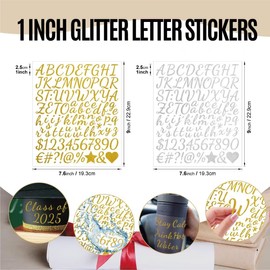768 Pieces 8 Sheets Gold Alphabet Stickers 1 Inch Self Adhesive Vinyl Glitter Alphanumeric Symbol Stickers for Poster Board Mailboxes Mailboxes Mugs Greeting Cards Bulletin Boards